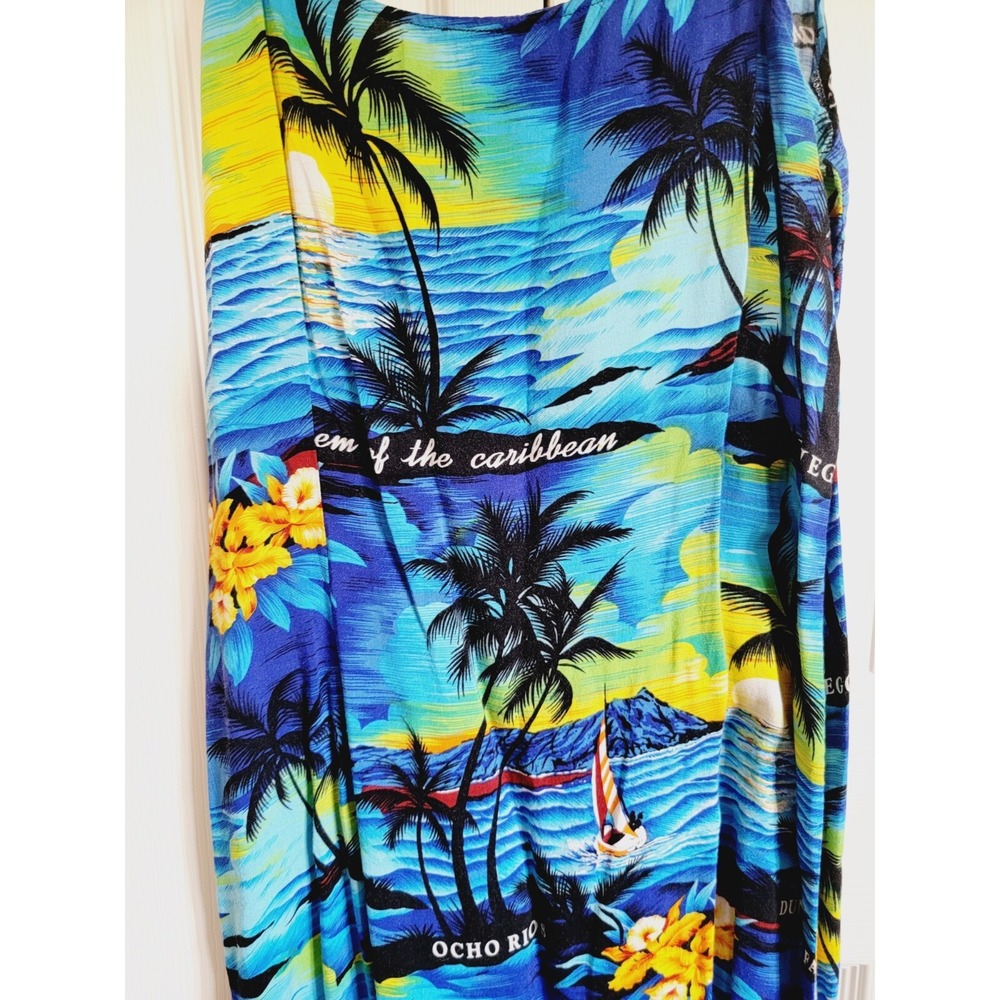Vintage J. Perkins Jamaica L Tropical Midi Dress Blue Yellow Cotton 80s 90s View 6
